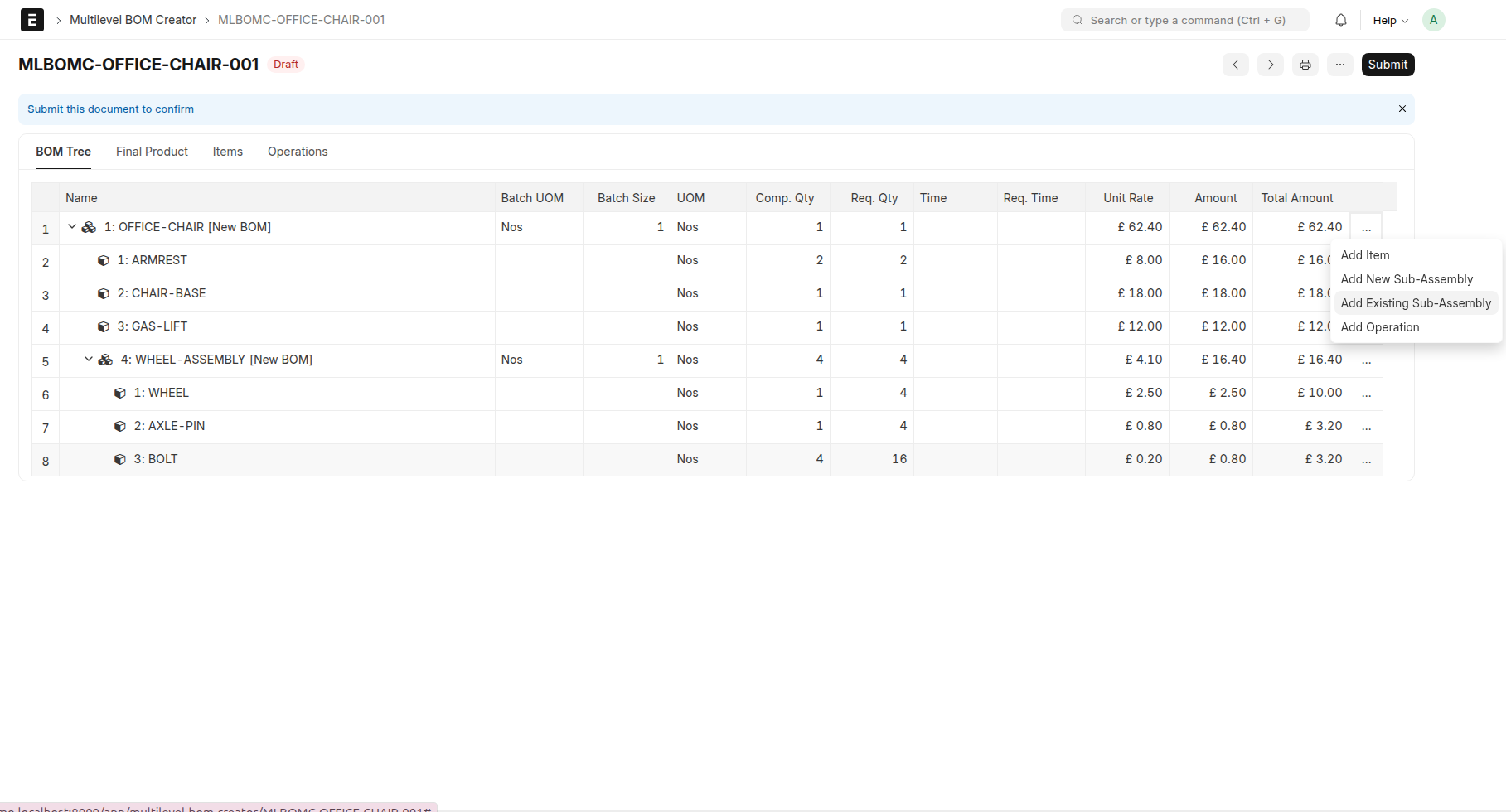Add Existing Sub-Assembly menu