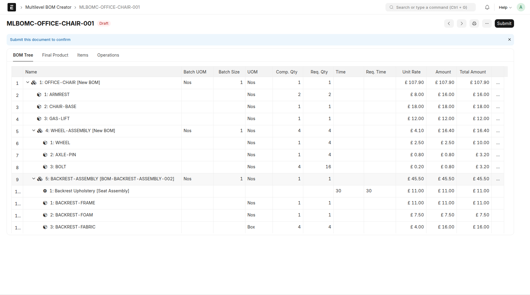 Existing sub-assembly with projected rows