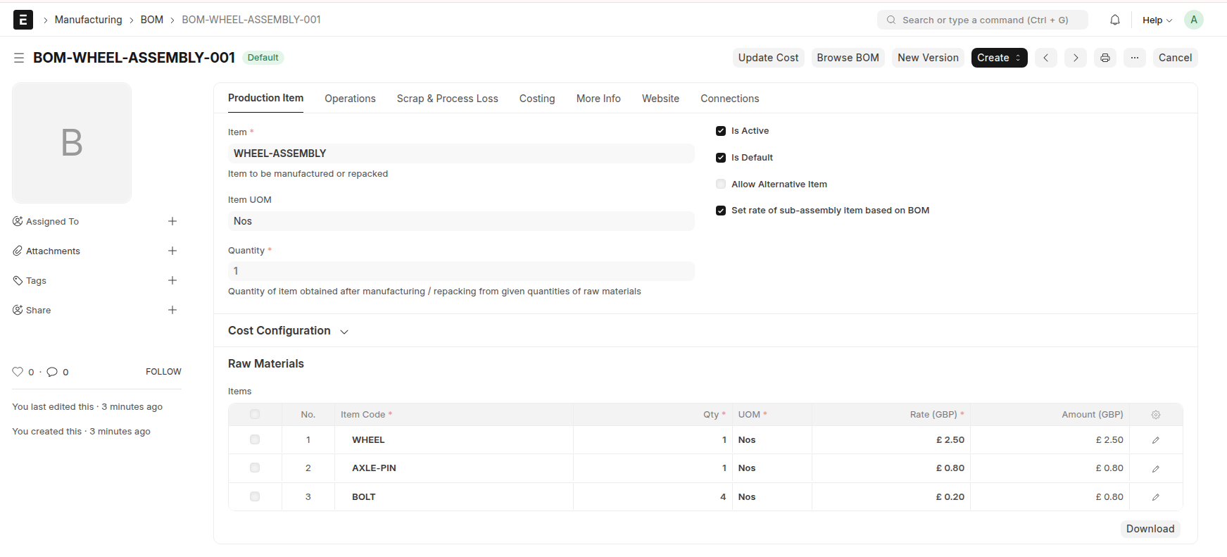 Created Wheel Assembly BOM