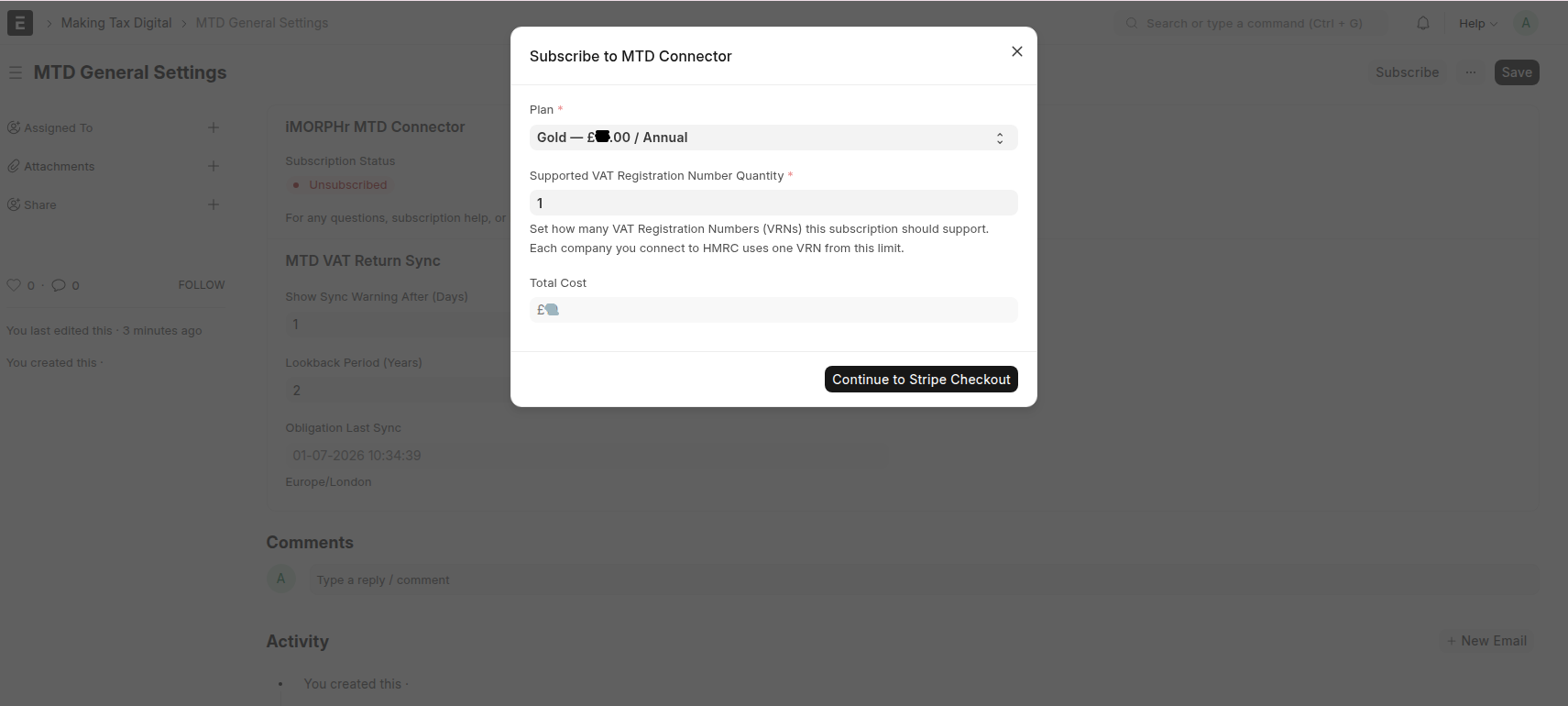 Subscribe dialog