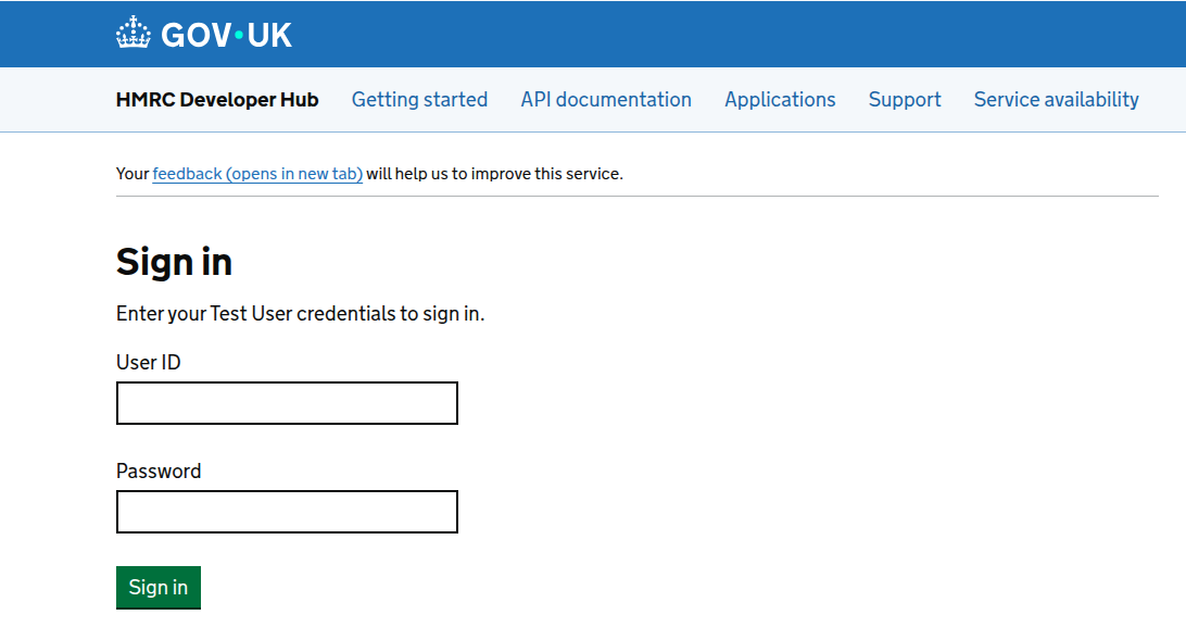HMRC sign-in page