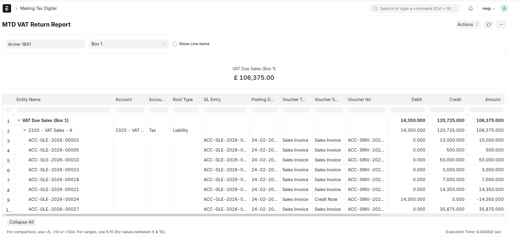 MTD VAT Return Report — single box
